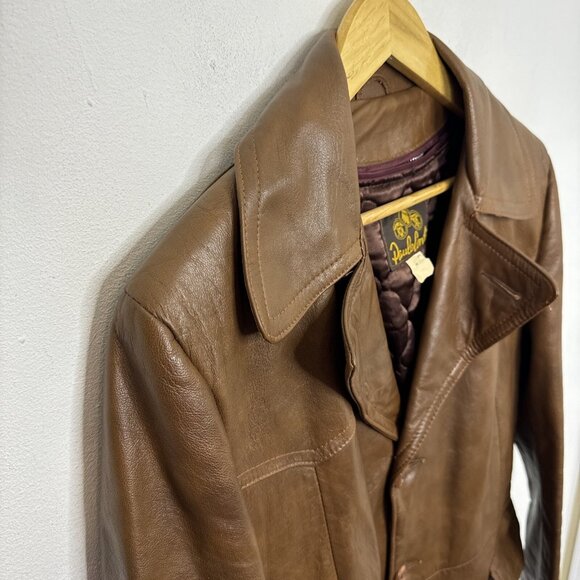 Vintage Paulo Conti Men 40 Brown 70s Leather Coat Removable Lining Hippie - Picture 3 of 8